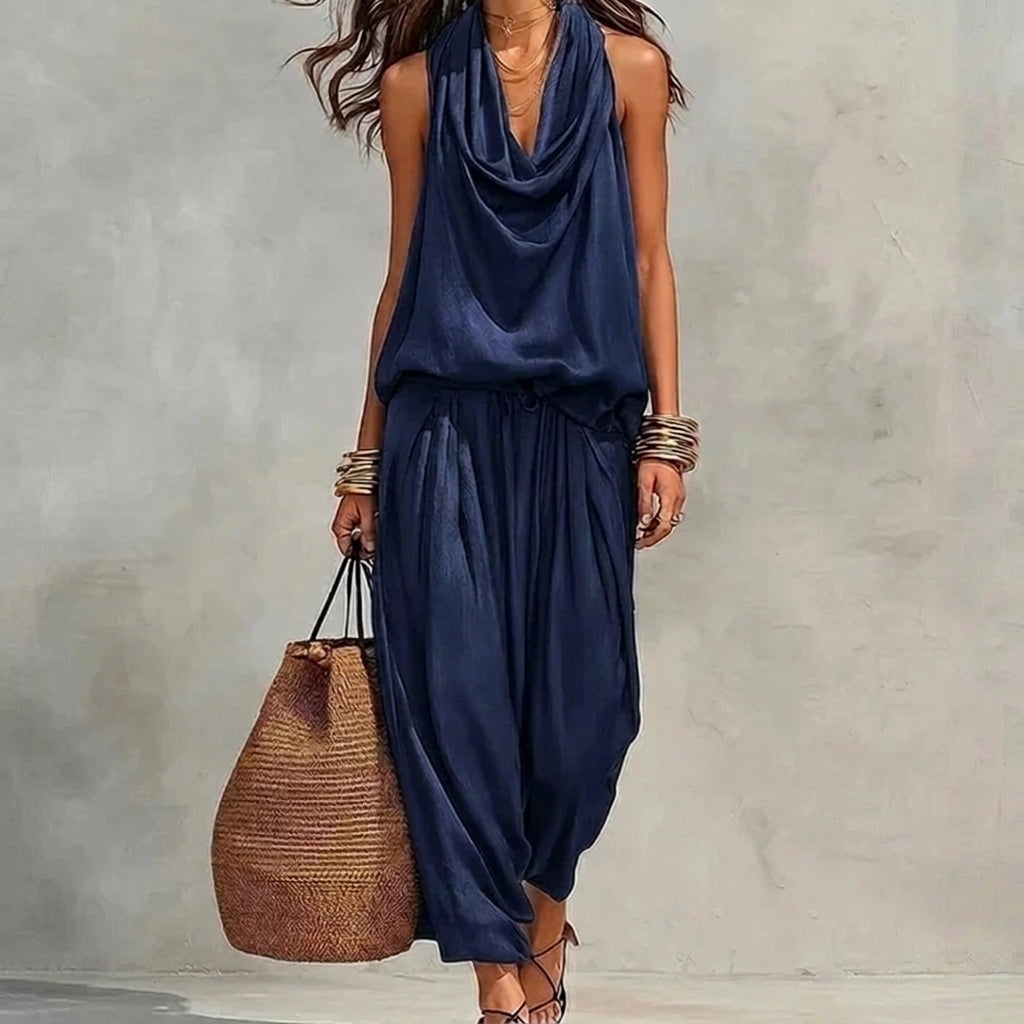 Ambre | Conjunto Fluido Top Halter Drapeado y Pantalón