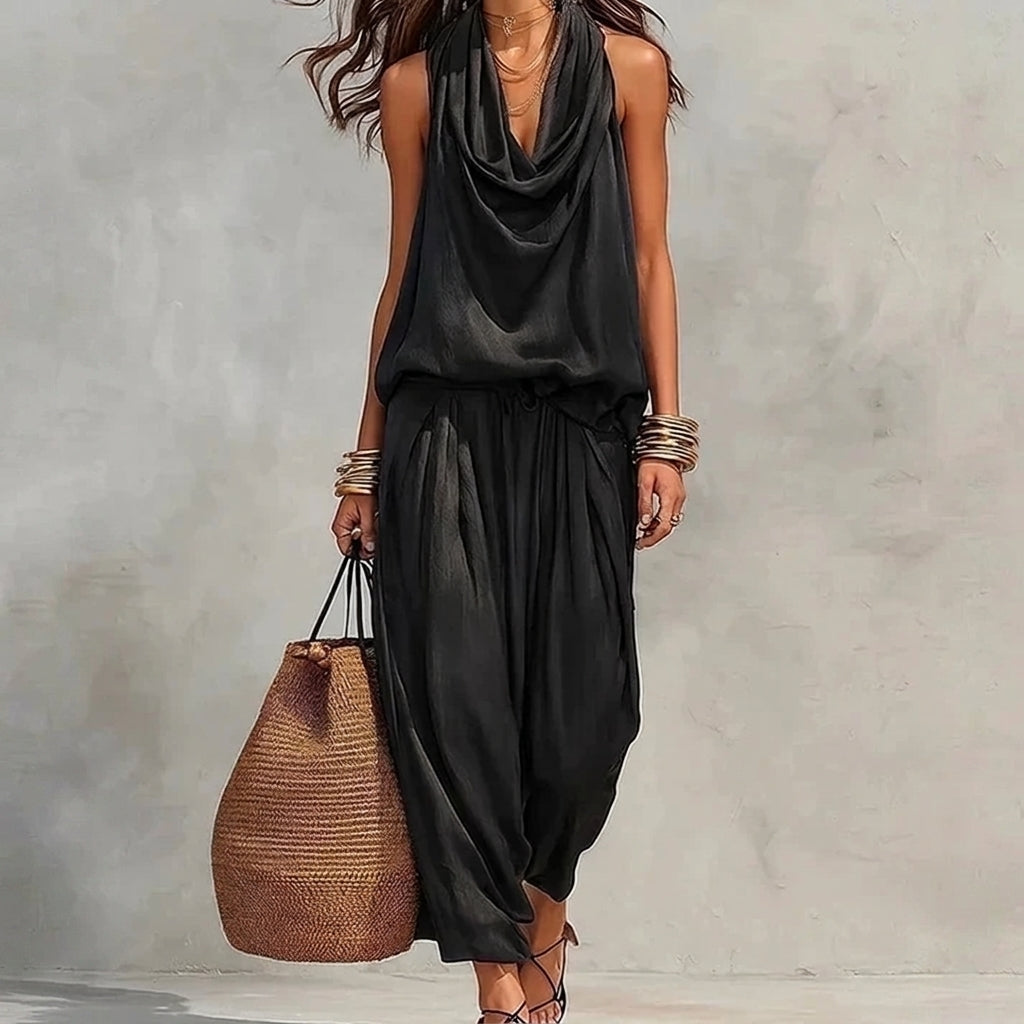 Ambre | Conjunto Fluido Top Halter Drapeado y Pantalón