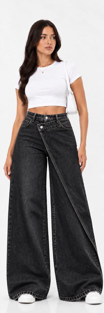 vaquero wide leg negro con panel cruzado