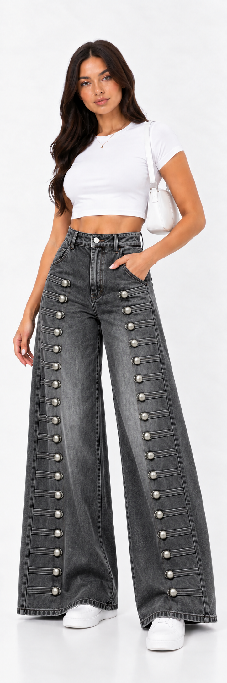 vaquero wide leg con botones metálicos