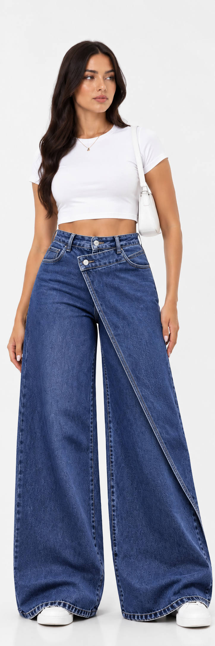 vaquero wide leg negro con panel cruzado