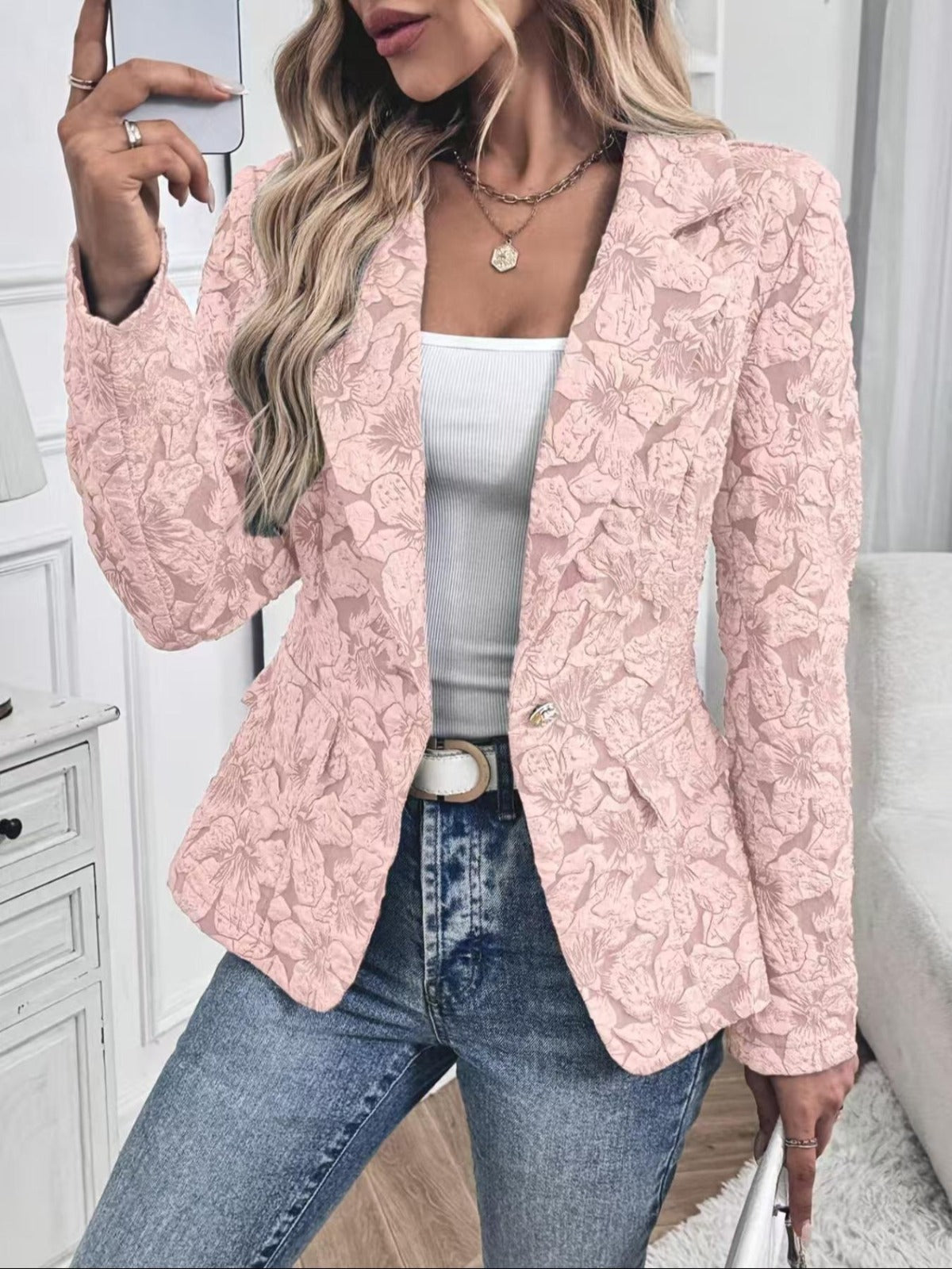 Blazer Entallado de Mujer en Jacquard Paisley