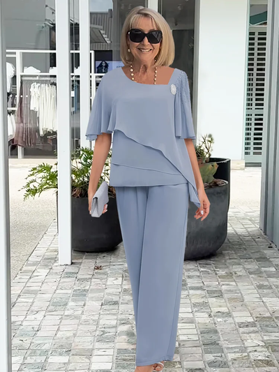 Ninon | Conjunto Blusa Asimétrica Superpuesta y Pantalón Ancho