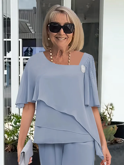 Ninon | Conjunto Blusa Asimétrica Superpuesta y Pantalón Ancho