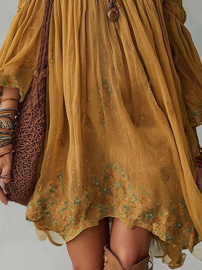 Jonquille | Mini Robe Fleurie Jaune, Épaules Dénudées
