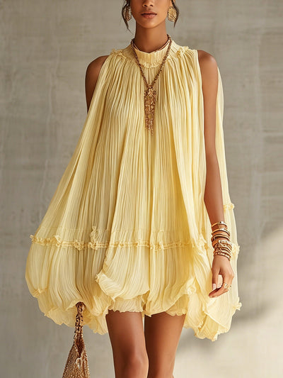Margaux | Mini Robe à Volants, Col Halter, Jaune