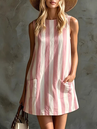 Margot | Mini Robe Rayée Sans Manches, Col Rond