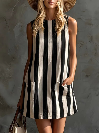 Margot | Mini Robe Rayée Sans Manches, Col Rond