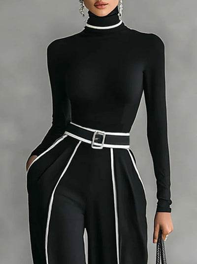 Emma | Conjunto Elegante con Cuello Alto y Pantalón Ancho