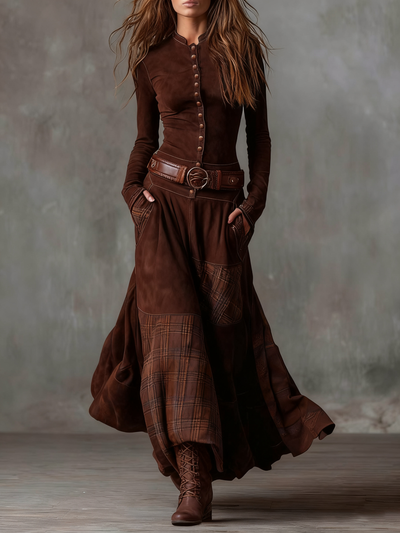 Élise | Vestido Maxi de Ante con Cinturón