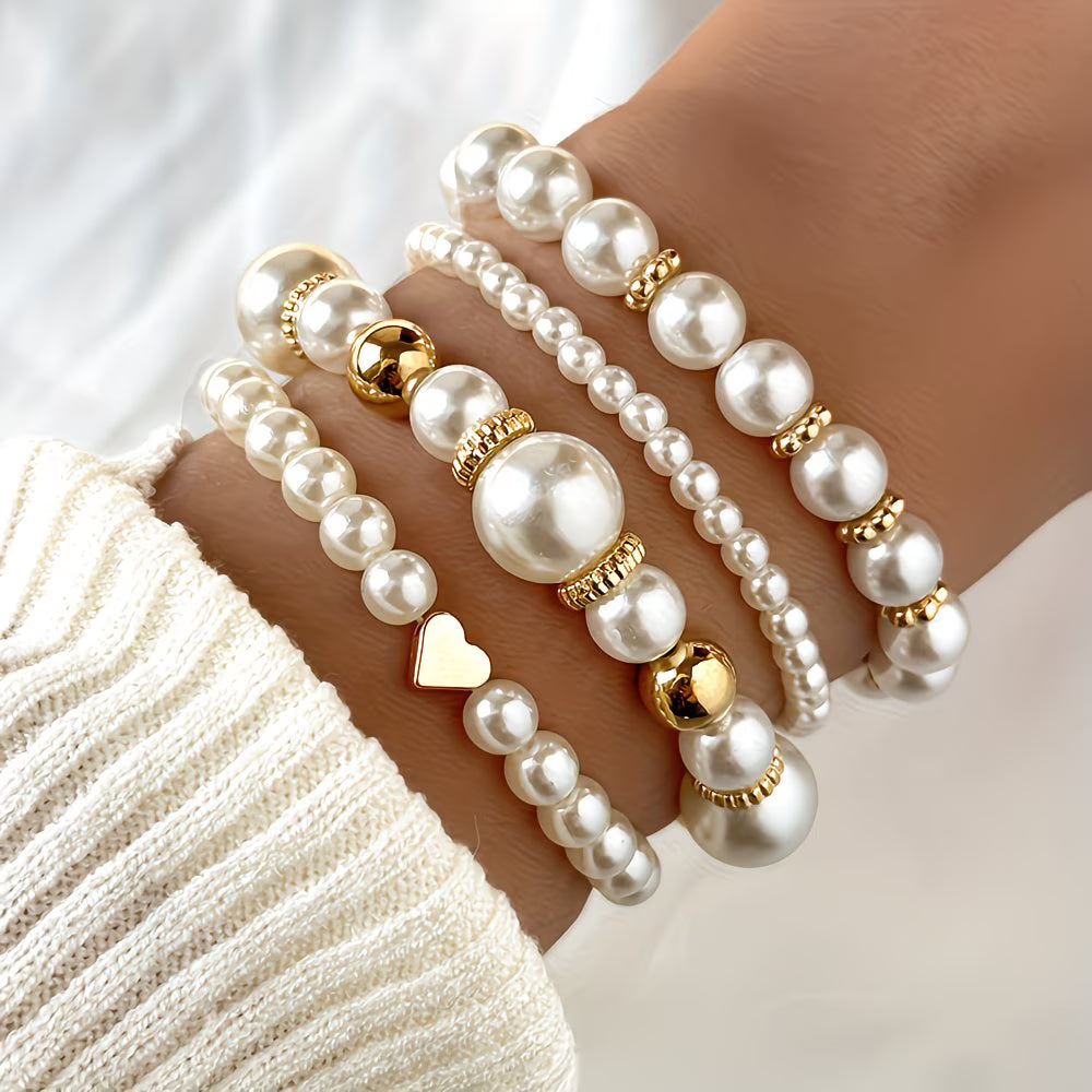 Set de 4 Pulseras Apilables de Perlas
