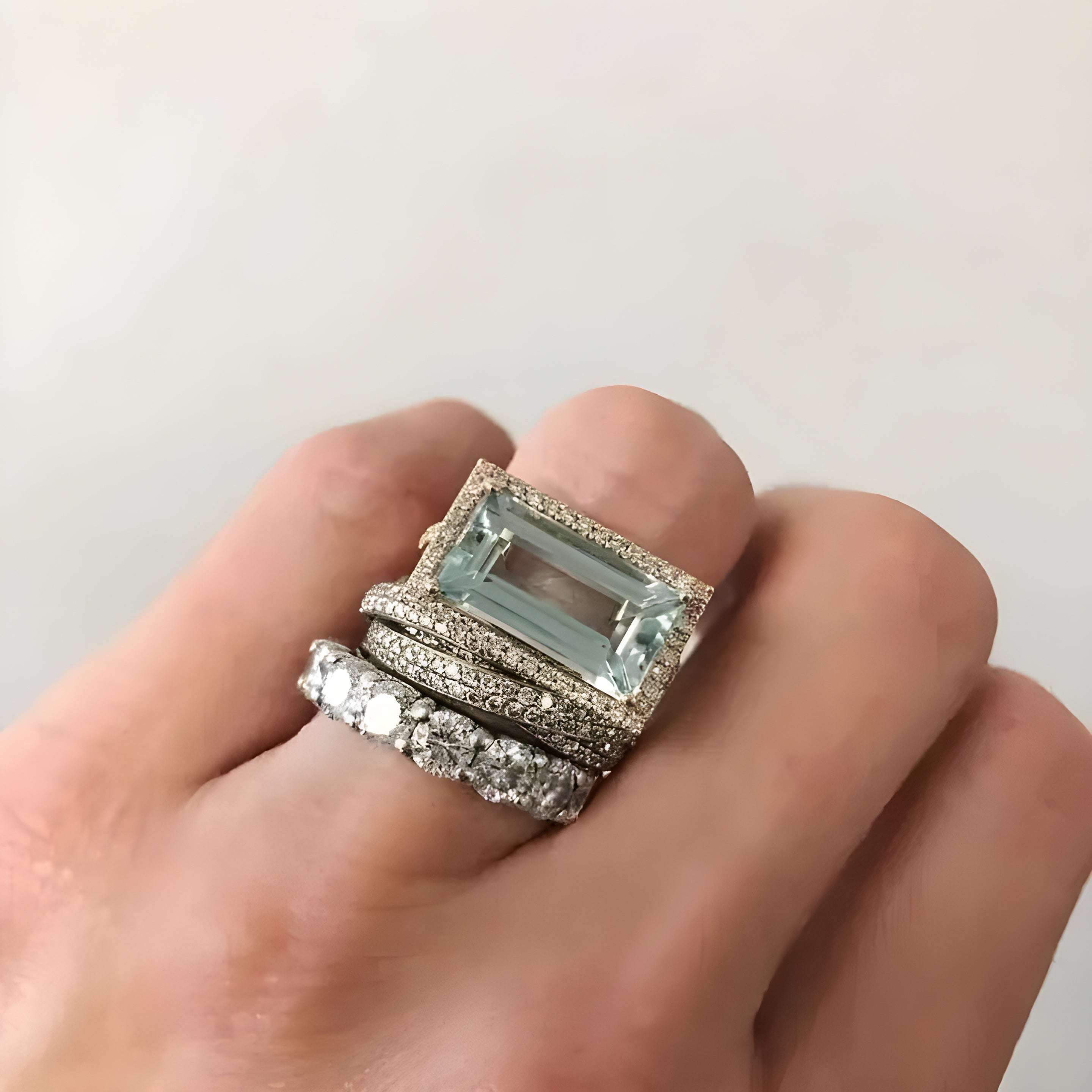Lorenza™ - Set de 3 Anillos Art Déco Aguamarina
