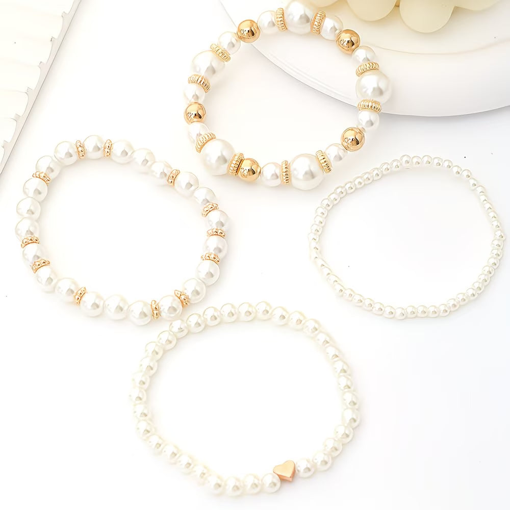 Set de 4 Pulseras Apilables de Perlas