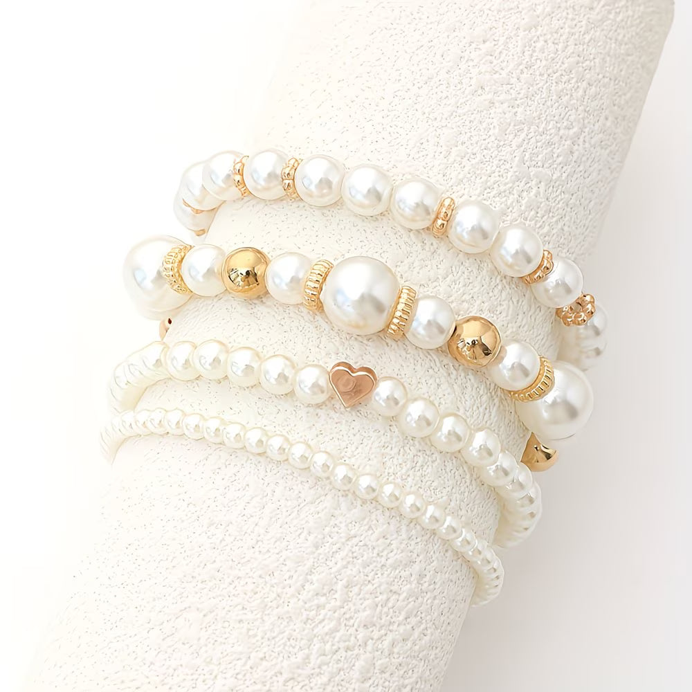 Set de 4 Pulseras Apilables de Perlas
