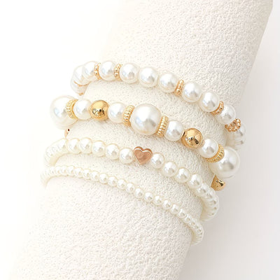 Set de 4 Pulseras Apilables de Perlas