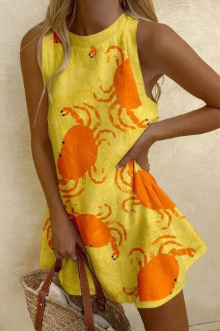 Orvienne™ | Mini Vestido Estampado com Caranguejos