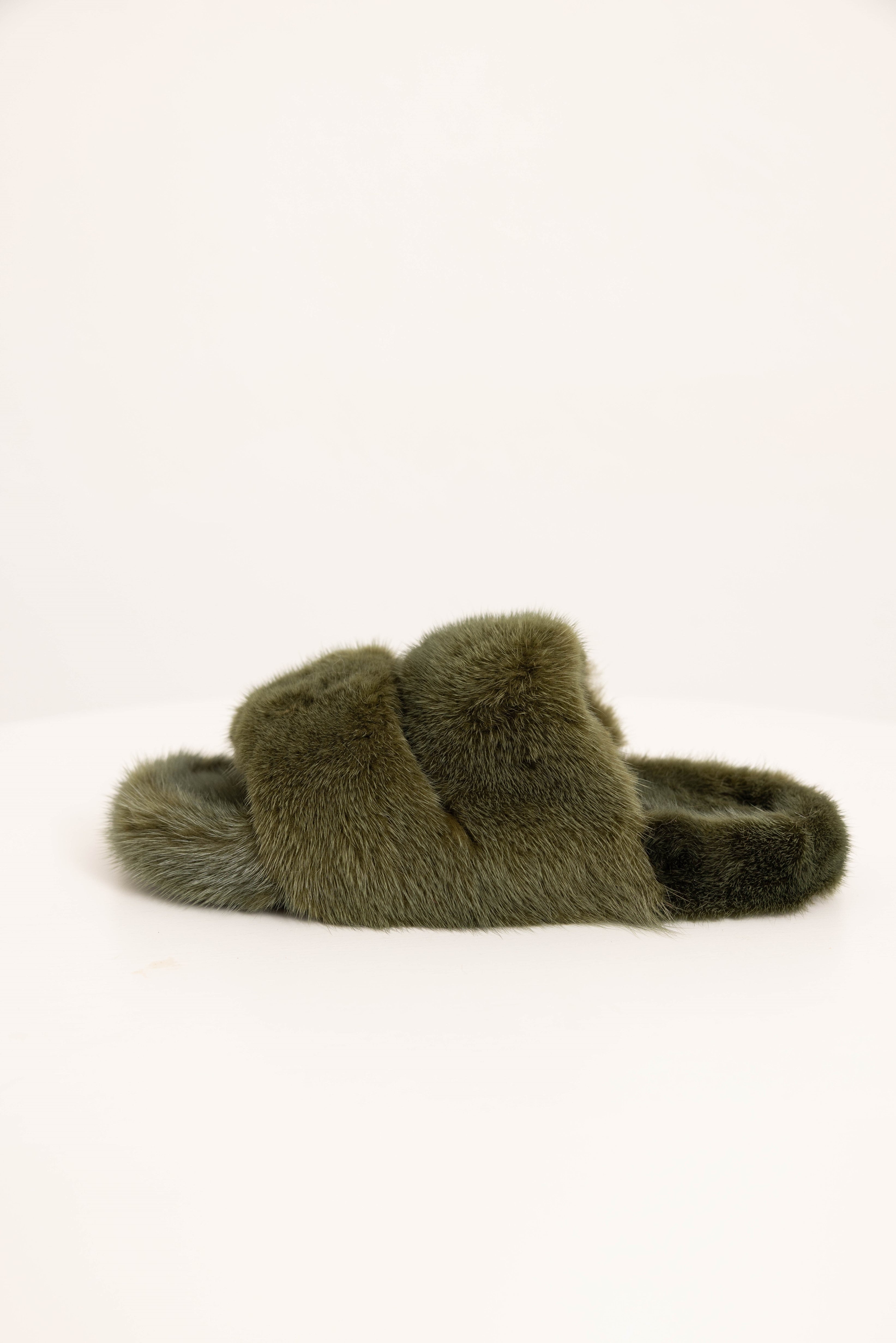 CORTINA - Babucha de doble banda de visón (Verde Camuflaje)