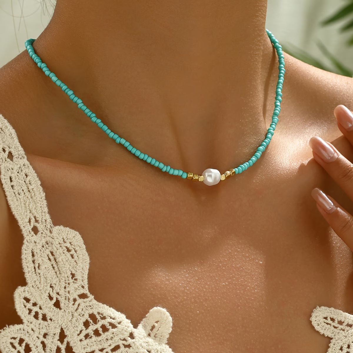 Collar Minimal de Turquesa y Perlas