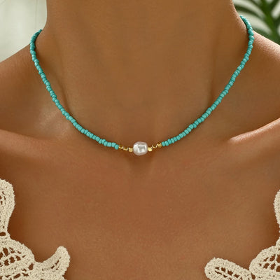 Collar Minimal de Turquesa y Perlas