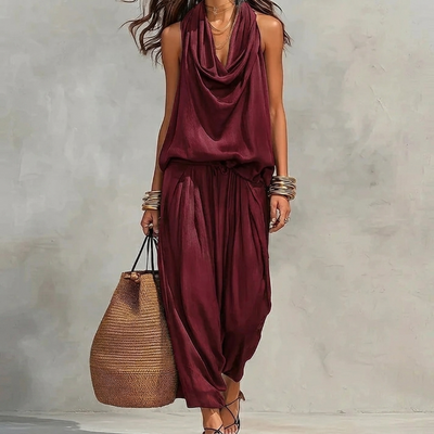 Ambre | Conjunto Fluido Top Halter Drapeado y Pantalón
