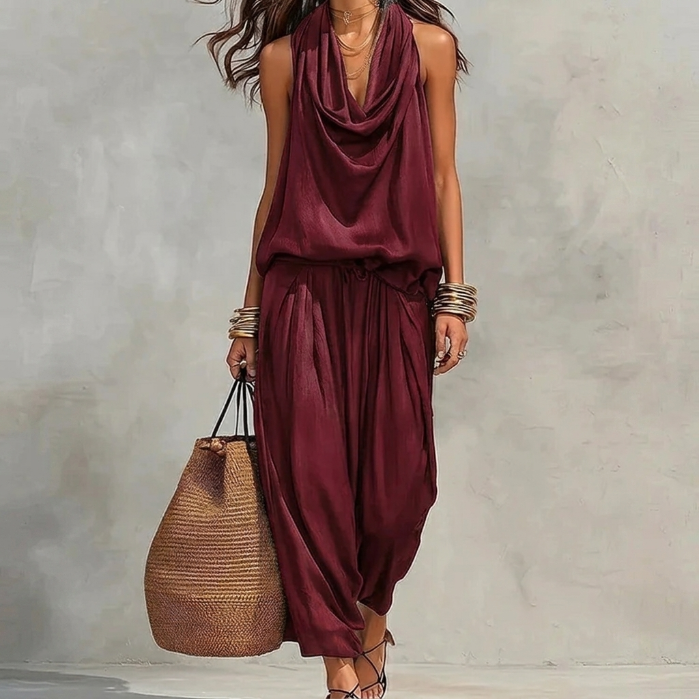 Ambre | Conjunto Fluido Top Halter Drapeado y Pantalón