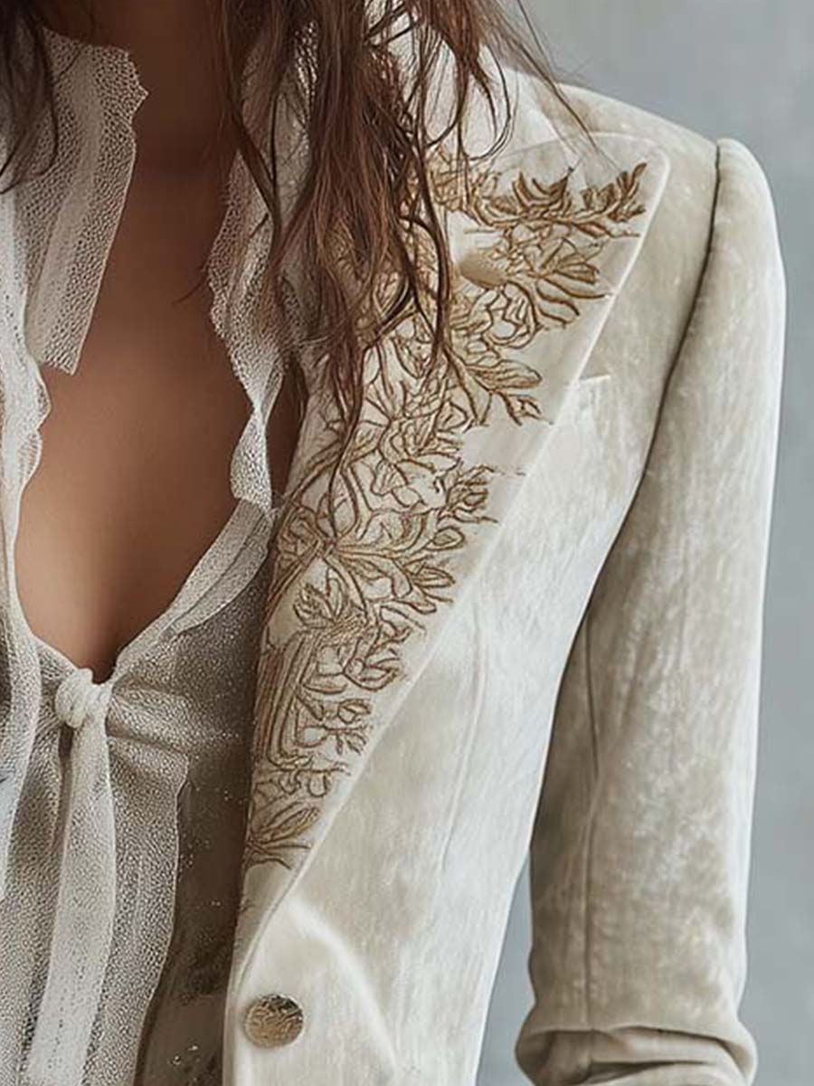 Blazer Sastre de Mujer Marfil Bordado