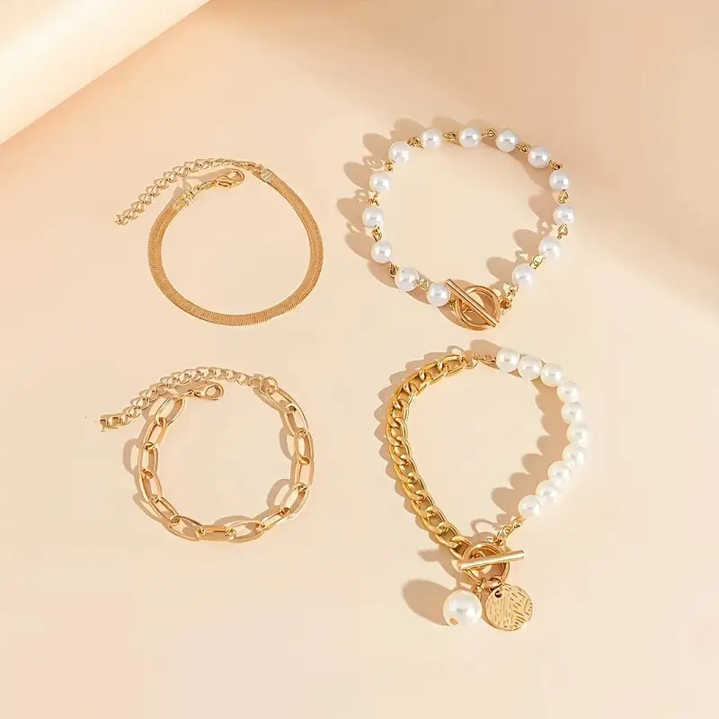 Set de Pulseras de Perlas a Capas de Lujo