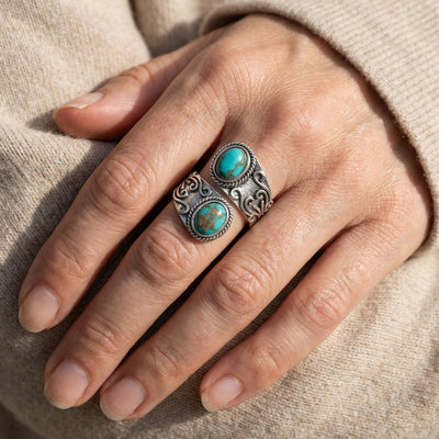 Calista™ - Anillo Envolvente de Plata con Doble Turquesa