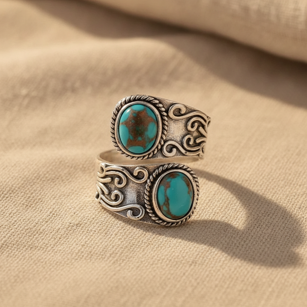 Calista™ - Anillo Envolvente de Plata con Doble Turquesa