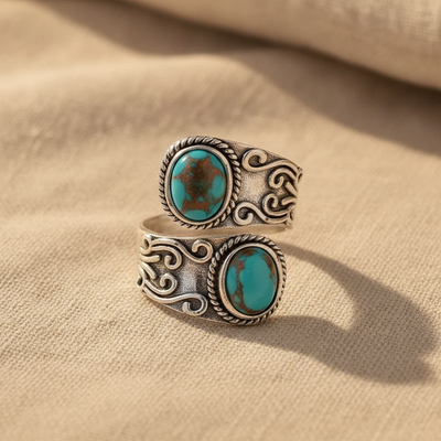 Calista™ - Anillo Envolvente de Plata con Doble Turquesa