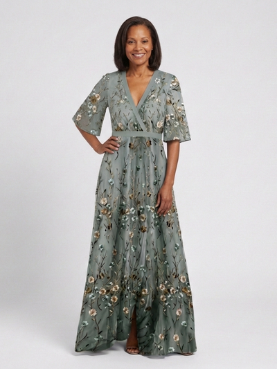 Melodi – Vestido largo de flores con cuello en V