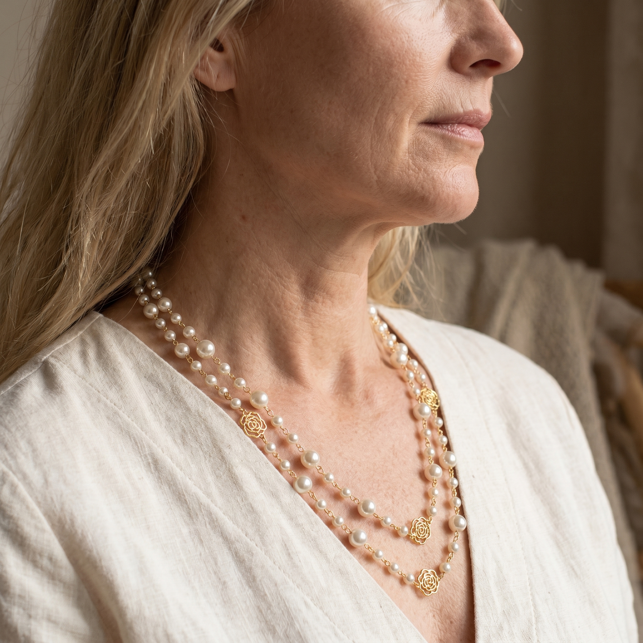Collar Elegante con Perlas Doradas