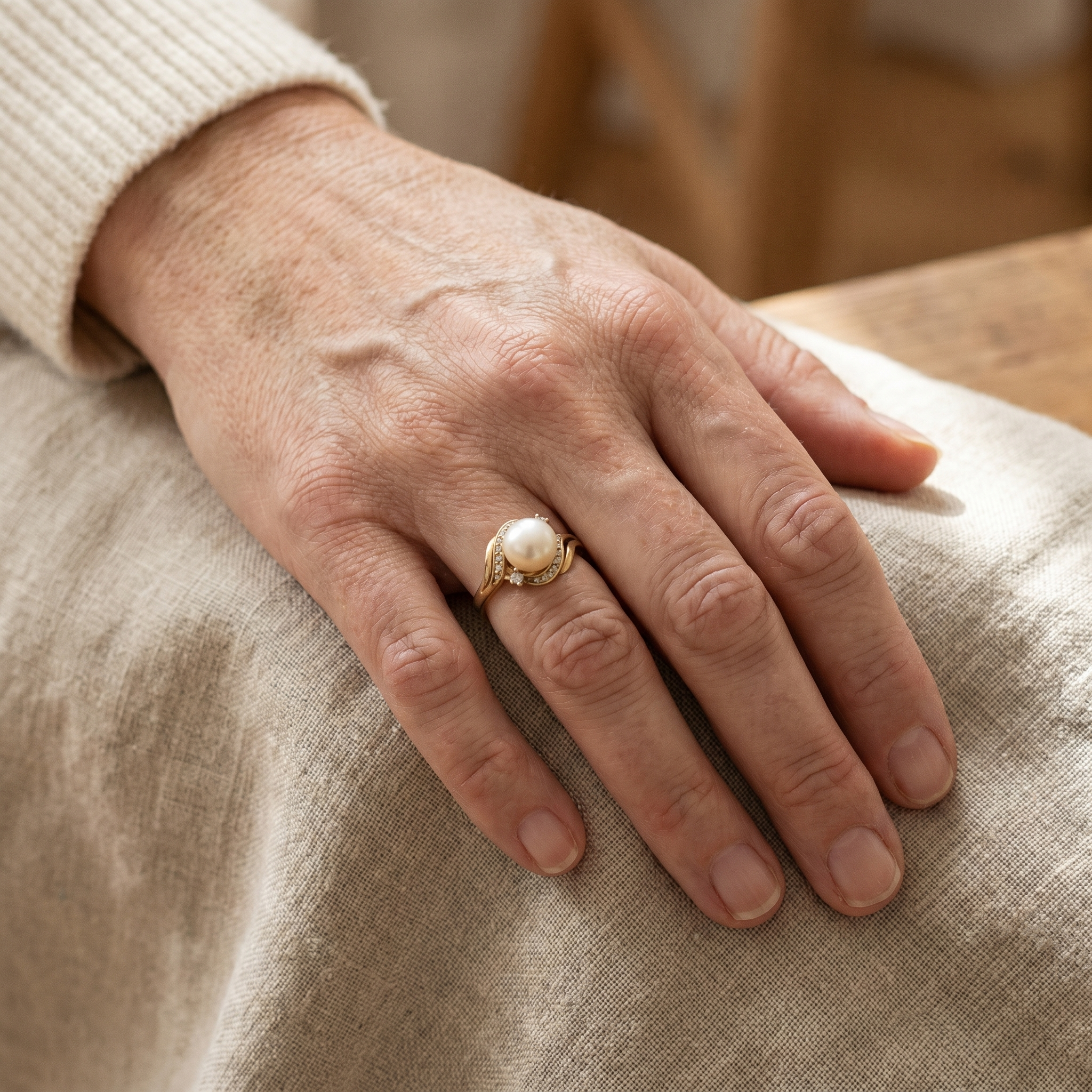 Anillo Elegante con Perla y Oro Brillante