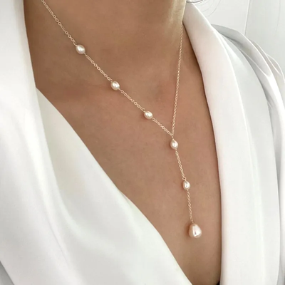 Collar Lariat con Perlas Cascada