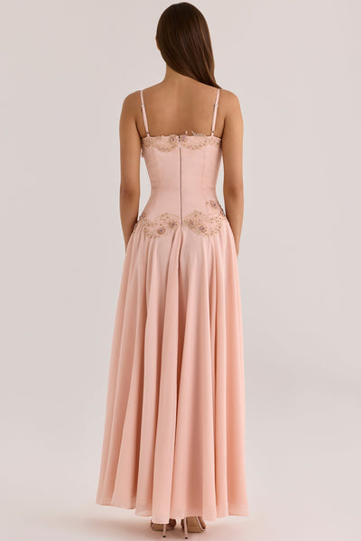 Larissa- Vestido maxi con pedrería cosida a mano