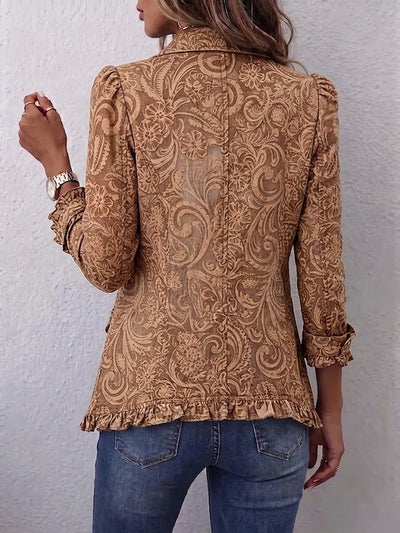 Noemi | Chaqueta Bohemia Floral Vintage Marrón con Volantes