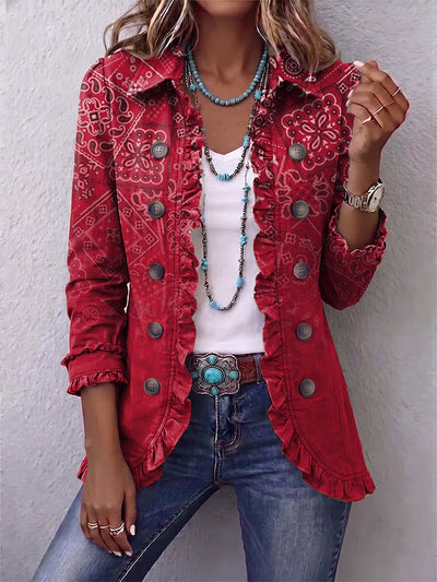 Gaia | Chaqueta Paisley Degradada Roja con Volantes