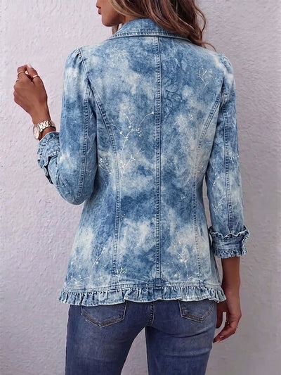 Ginevra | Chaqueta Bohemia Botánica Vintage Degradada Azul con Volantes