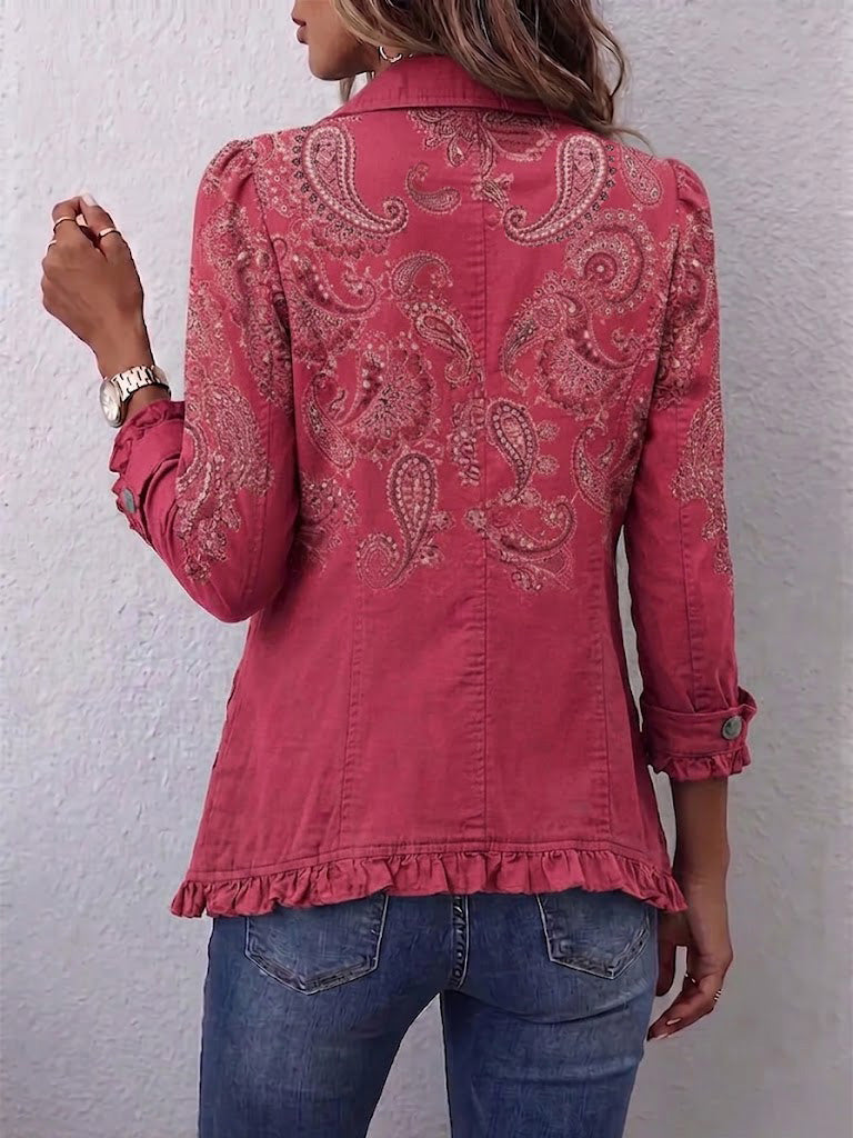 Isotta | Chaqueta Paisley Vintage Rosa Palo con Volantes