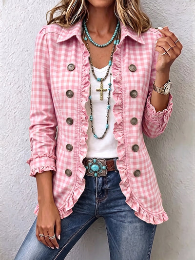 Giulia | Chaqueta de Cuadros Vichy con Volantes y Botones