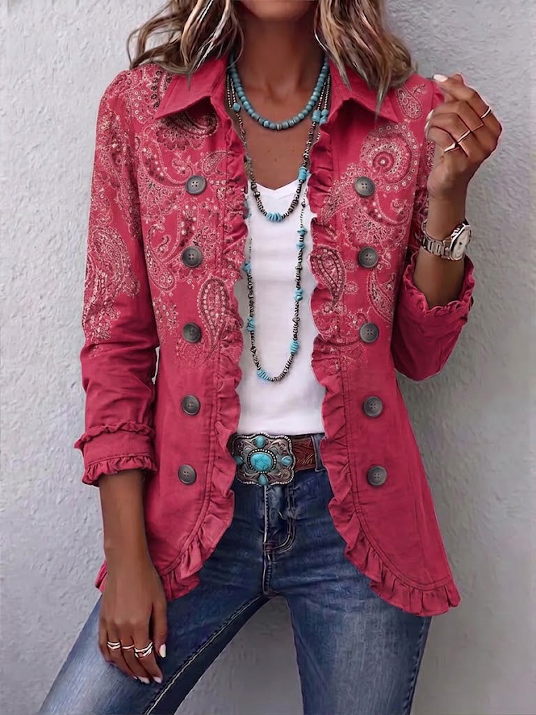 Isotta | Chaqueta Paisley Vintage Rosa Palo con Volantes