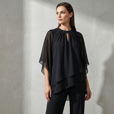Jeannine | Conjunto Chemisier Asimétrico Superpuesto y Pantalón Ancho
