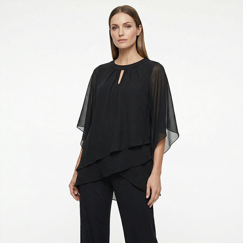 Jeannine | Conjunto Chemisier Asimétrico Superpuesto y Pantalón Ancho