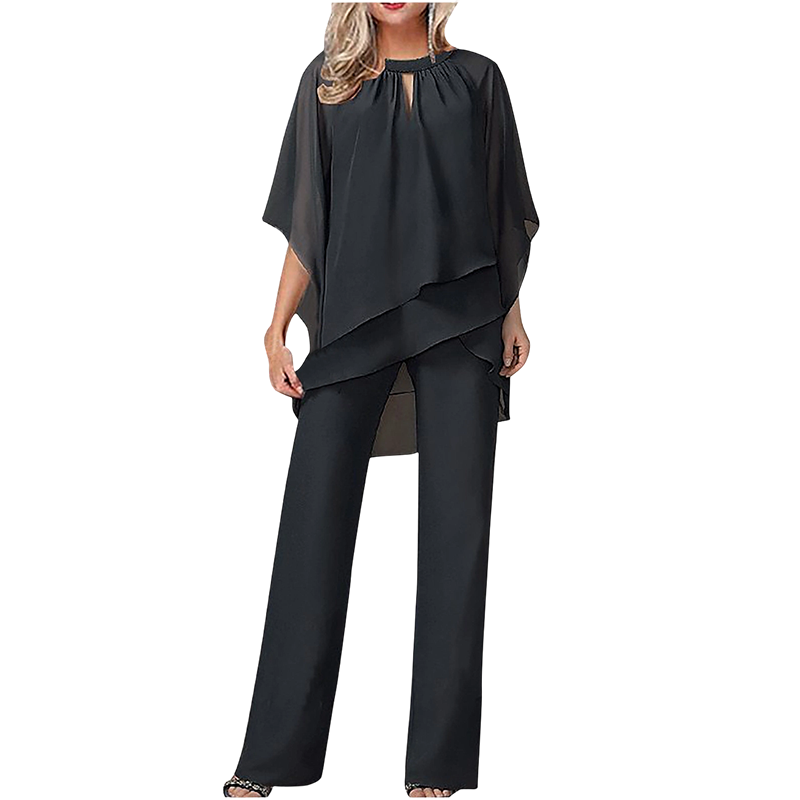 Jeannine | Conjunto Chemisier Asimétrico Superpuesto y Pantalón Ancho