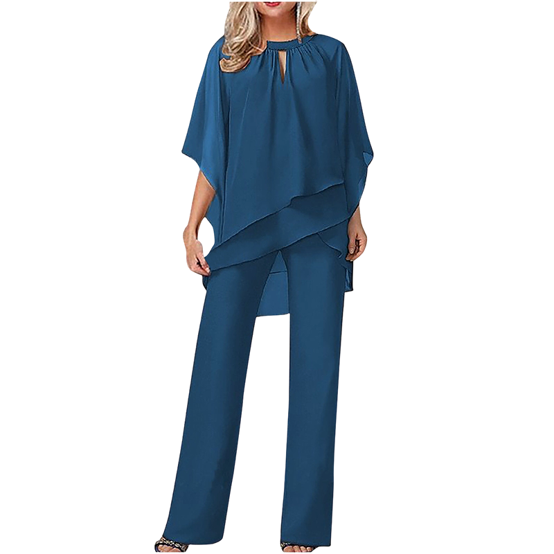 Jeannine | Conjunto Chemisier Asimétrico Superpuesto y Pantalón Ancho
