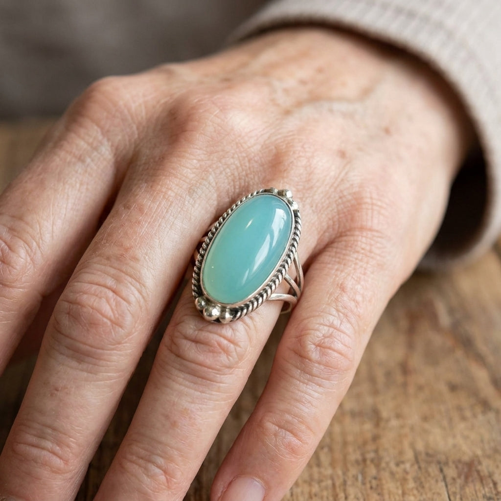 Noemi™ - Anillo con Turquesa y Banda Trenzada